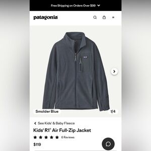 Patagonia Kids R1 air fullzip jacket size small great condition